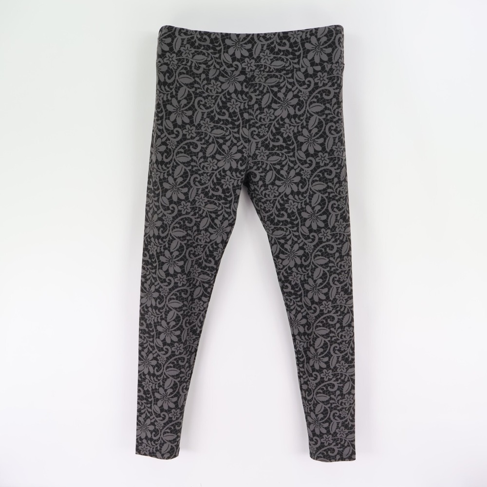 LuLaRoe Leggings Womens OS Tall‎ & Curvy Gray Floral Stretch Simply Comfortable